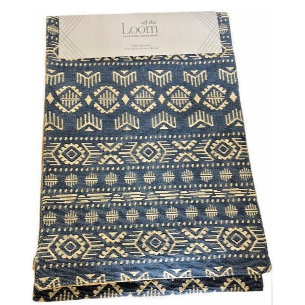 Southwest Desert Indian Table Runner Tapestry Spot Clean Blue Satin Backed 13x72